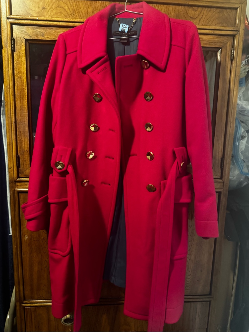 Marc by Marc Jacobs Vibrant Red Double-Breasted Pea Coat with Gold Buttons